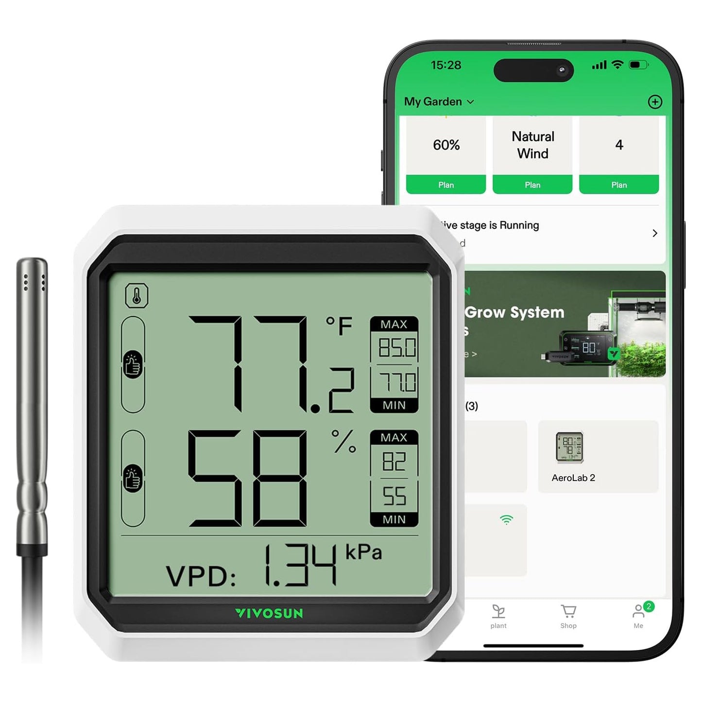 VIVOSUN AeroLab THB1S – Bluetooth Thermometer & Hygrometer mit Sonde