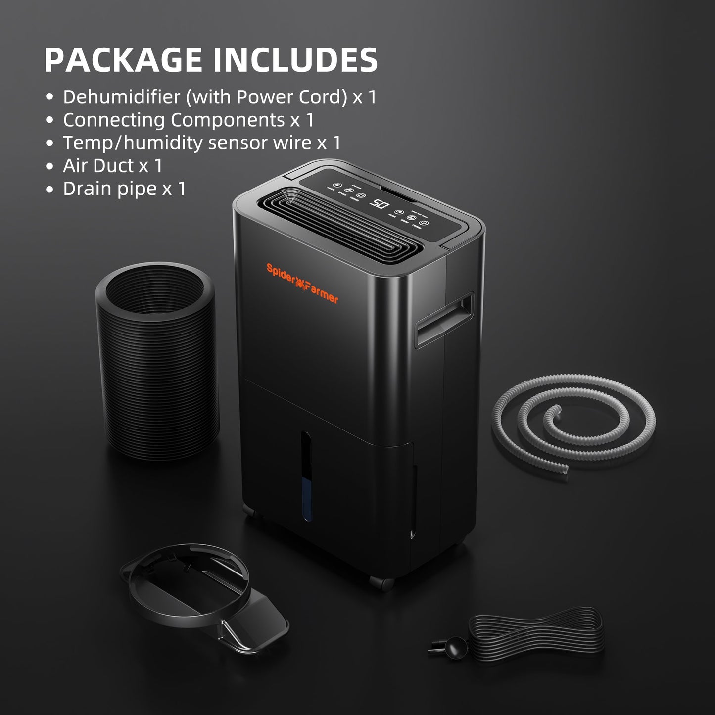 Spider Farmer Luftentfeuchter 90W | Dehumidifier für Growbox mit automatischer Feuchtigkeitskontrolle