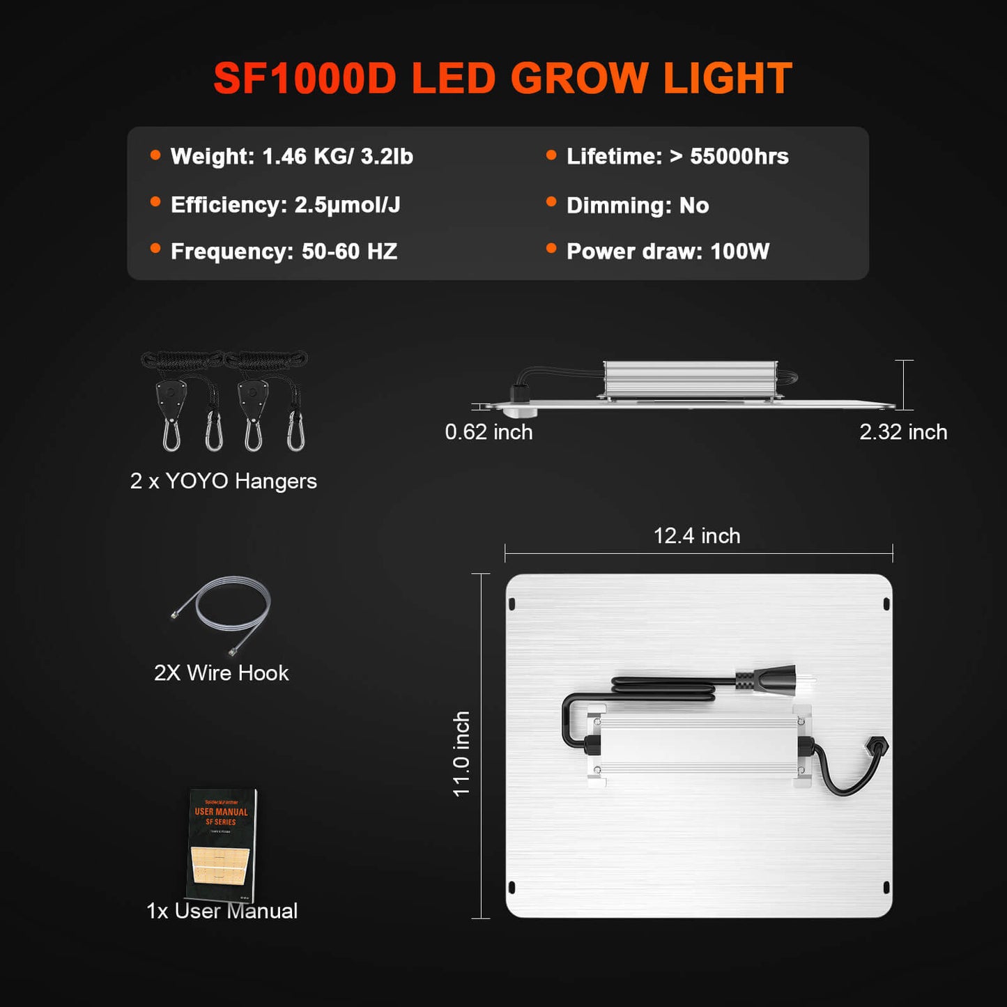 Spider Farmer SF-1000D LED Grow Lampe 100W Vollspektrum Samsung LEDs