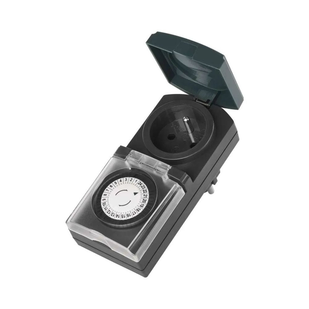 EMOS Zeitschaltuhr IP44 – Mechanische Timer-Steckdose für Outdoor & Growbox