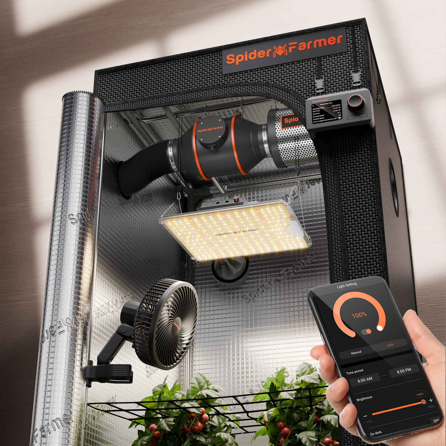 Spider Farmer SF-1000 CP 70x70x160 cm Komplettset mit Controller | LED Grow Kit 100W Vollspektrum + Smart Control