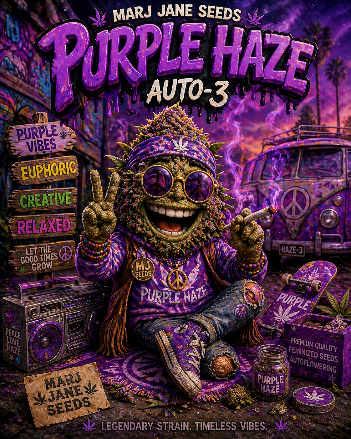 Marj Jane Seeds Purple Haze Auto – Legendärer Klassiker in moderner Autoflower /3 Samen