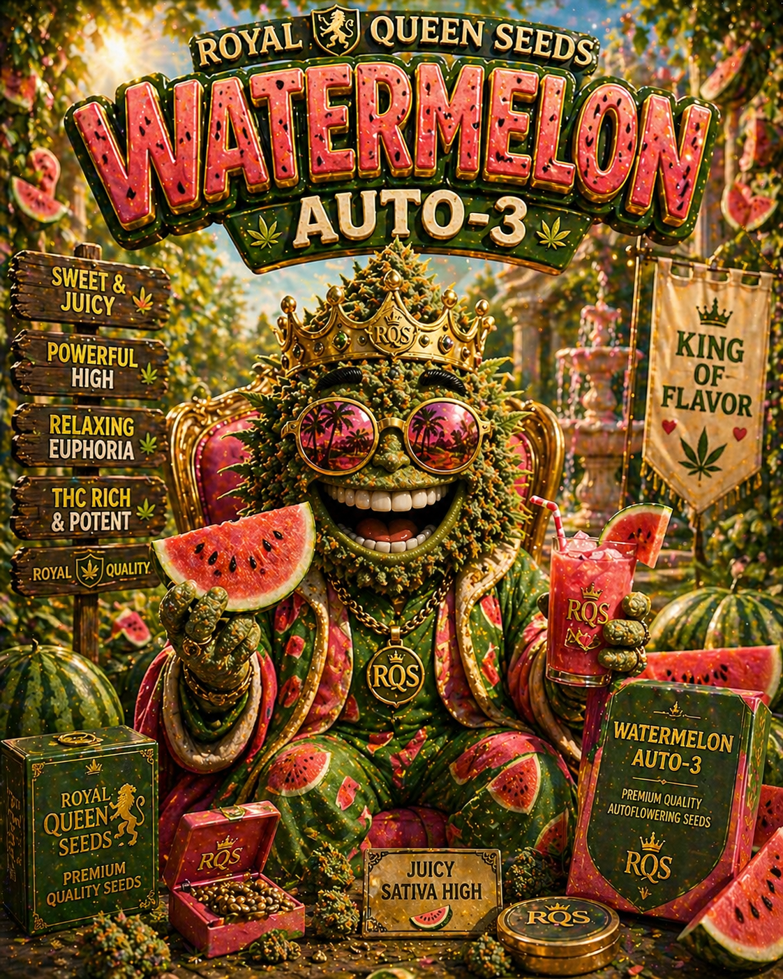 Royal Queen Seeds Watermelon Auto – Tropische Autoflower mit süßem Fruchtprofil (3 Samen)