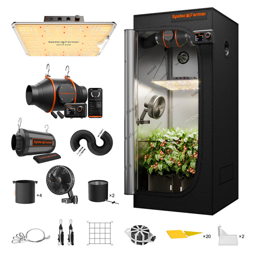 Spider Farmer SF-1000 CP 70x70x160 cm Komplettset mit Controller | LED Grow Kit 100W Vollspektrum + Smart Control